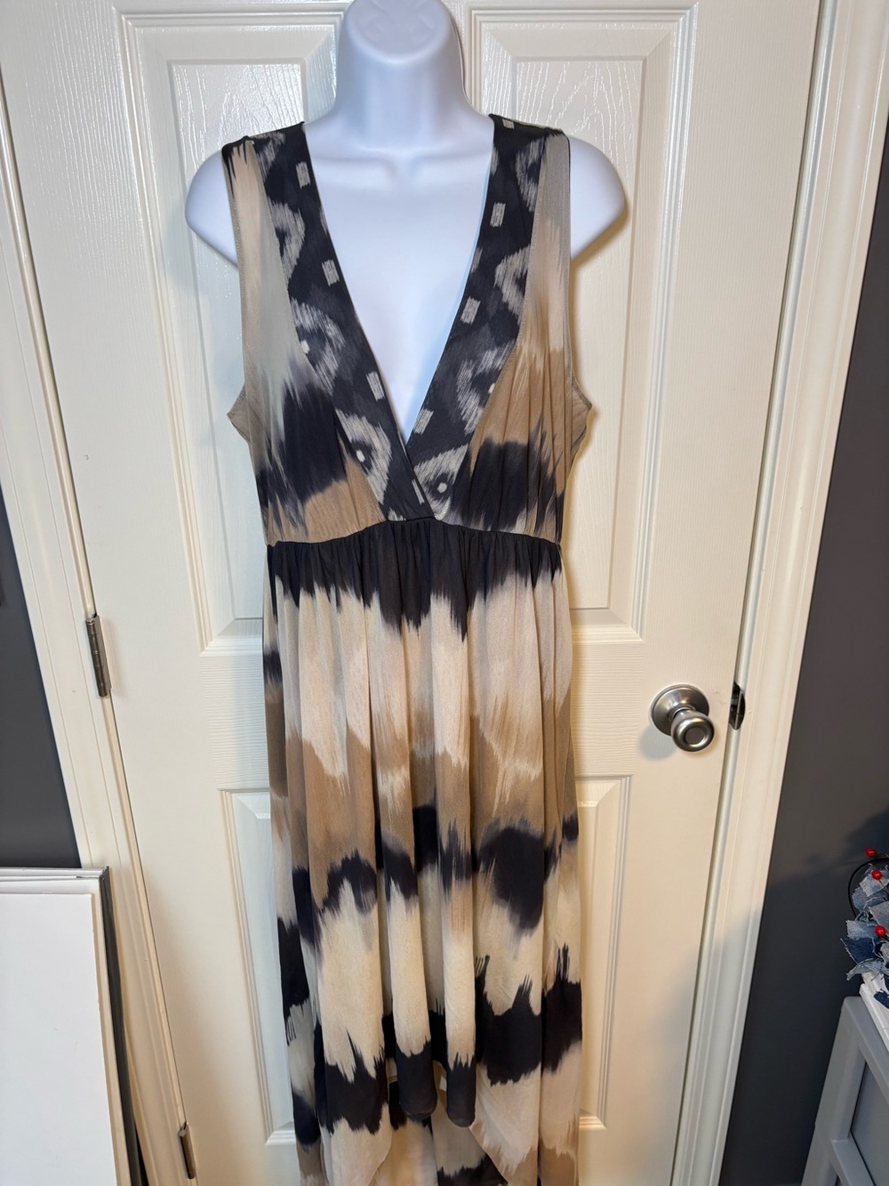 Sweet Pea multicolored high low maxi dress with v cut Size L